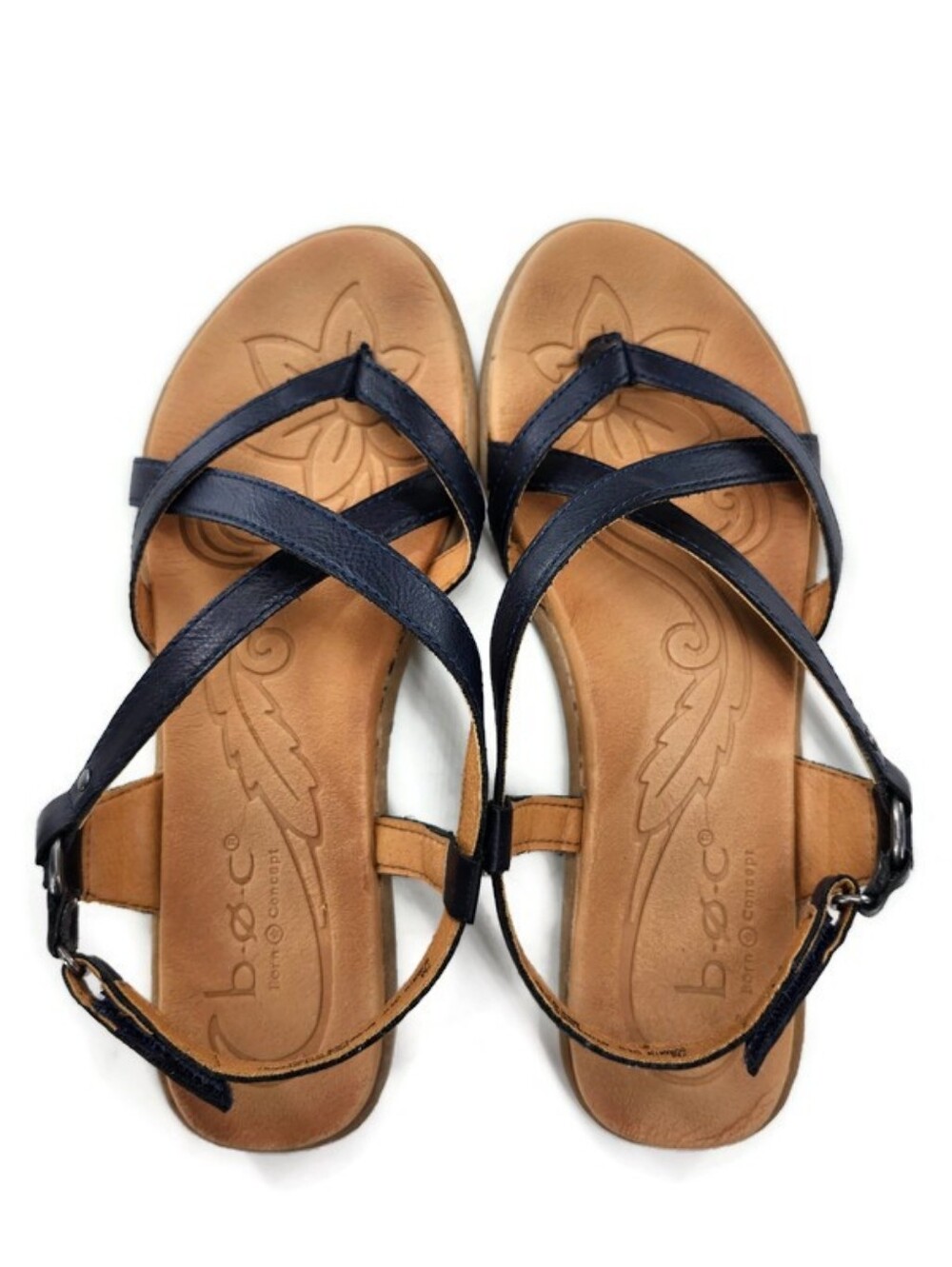 b.o.c. Born Navy Blue Strappy Toe-Post Slingback Flat Sandals - Picture 6 of 11
